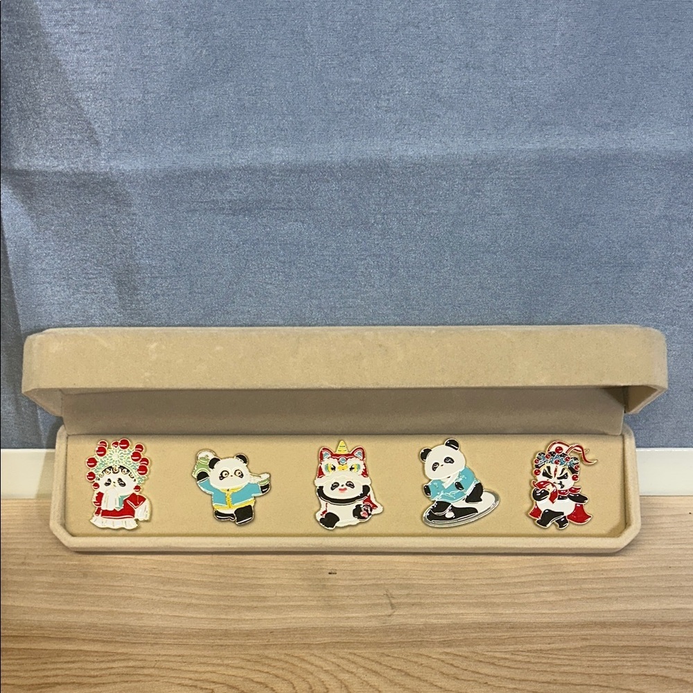 Cute Panda Enamel Pin Set of 5 in a box